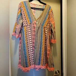 Multicolor Bohemian V-Neck Dress Ladies sz XL